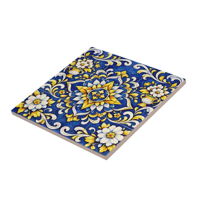 Carreau de médaillon de vase cobalt (Côté)