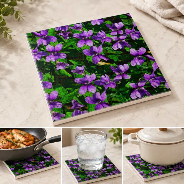 Carreau de mosaïque de la violette de bois, fleur  (WI State Flower Wood Violet Mosaic Tile)