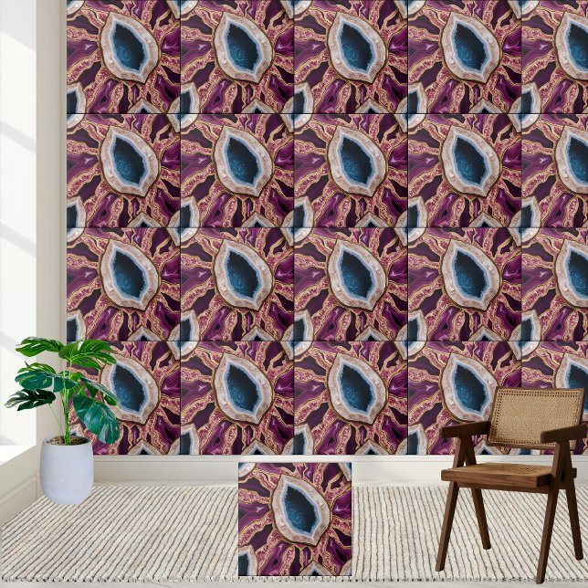 Carreau de Motif de tranche Turquoise et violet vi (Vibrant Teal & Purple Geode Slice Pattern Tile)