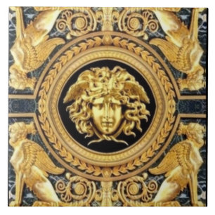 Carreau de mur Méduse et Sphinge en or