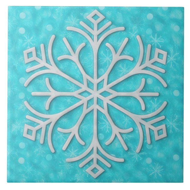 Carreau de Noël flocon de neige gris et bleu aqua (Devant)