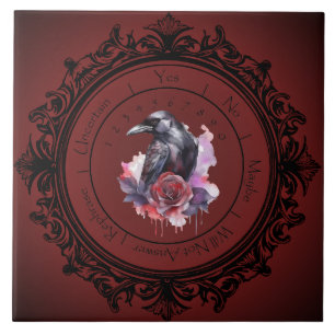 Carreau de pendule corbeau gothique rouge