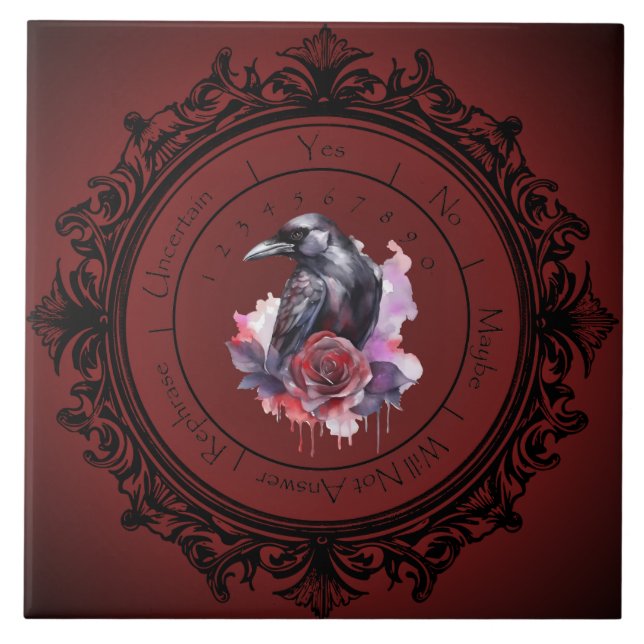 Carreau de pendule corbeau gothique rouge (Devant)