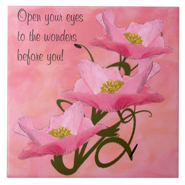 Carreau De pile tuile triple de pavots de rose assez (Devant)