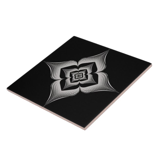 carreau de sol à motif floral sur fond noir (Côté)