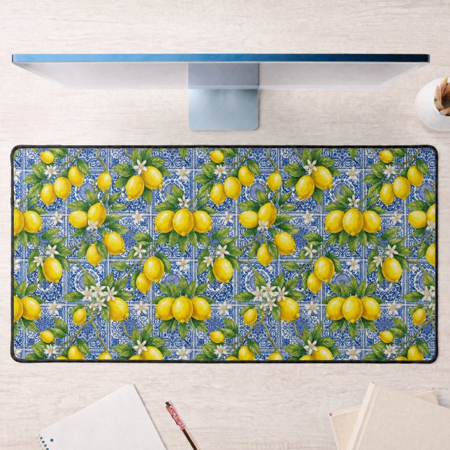 Carreau de style aquarelle français bleu citron (Créateur téléchargé)