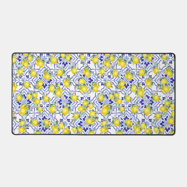 Carreau de style aquarelle français bleu citron (Recto)