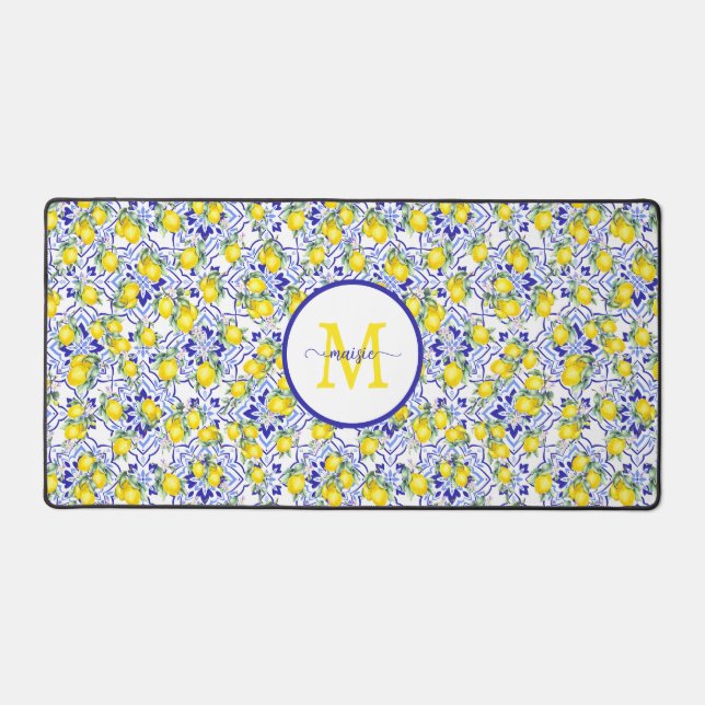 Carreau de style provençal bleu citron avec monogr (Recto)