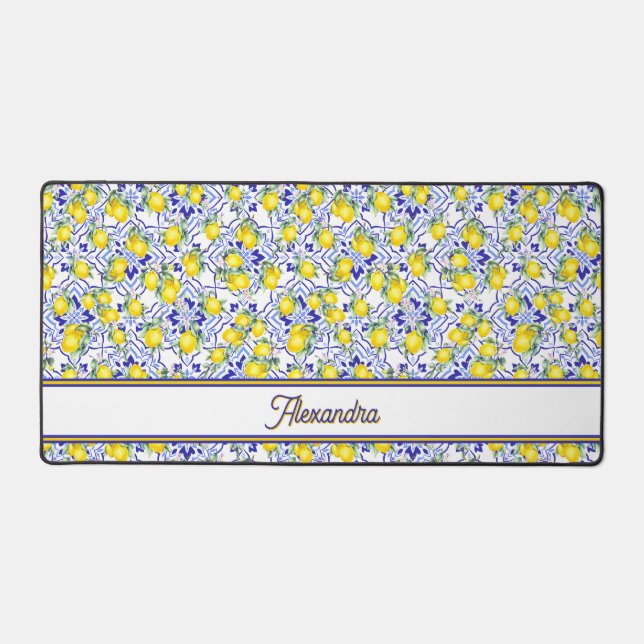 Carreau de style provençal bleu citron avec monogr (Recto)