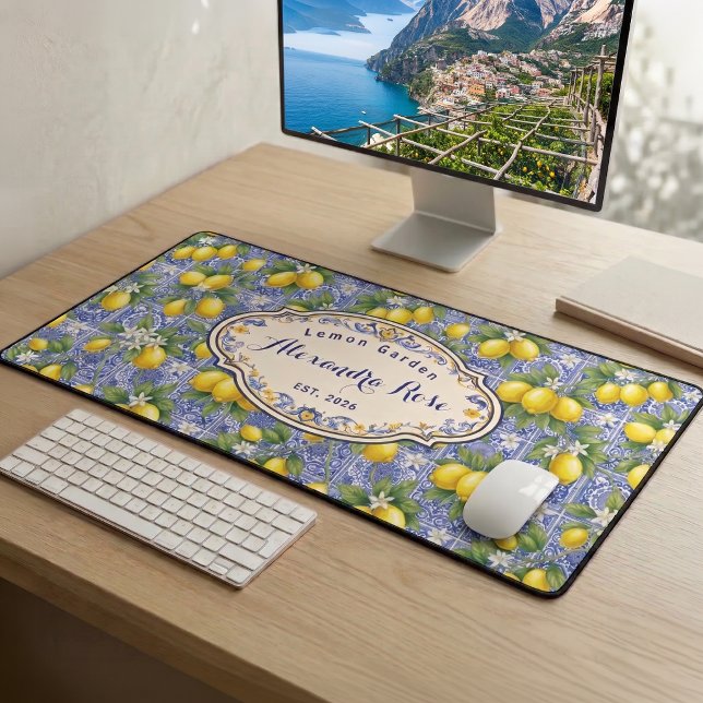 Carreau de style provençal bleu citron avec monogr (Créateur téléchargé)
