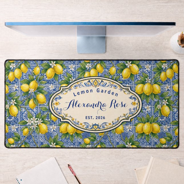 Carreau de style provençal bleu citron avec monogr (Créateur téléchargé)