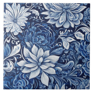 carreau de tapisserie à pétale indigo