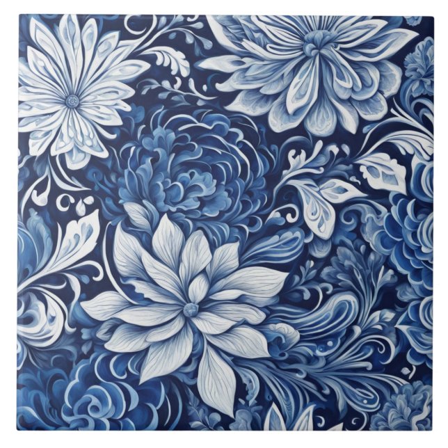carreau de tapisserie à pétale indigo (Devant)