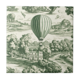 Carreau de toile de Jouy montgolfière verte Campag