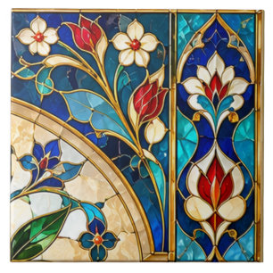 Carreau de verre damené de tulipe florale de Damas