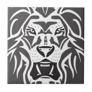 Carreau Décalcomanie de lion blanc sur gris