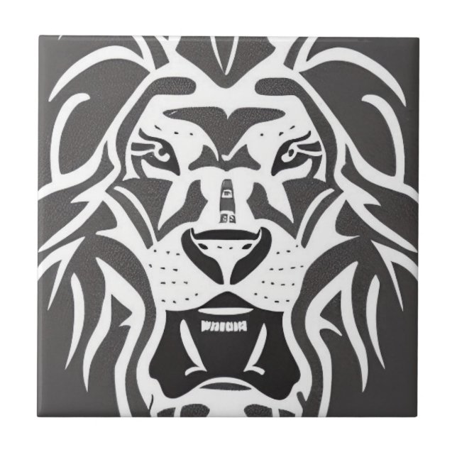 Carreau Décalcomanie de lion blanc sur gris (Devant)
