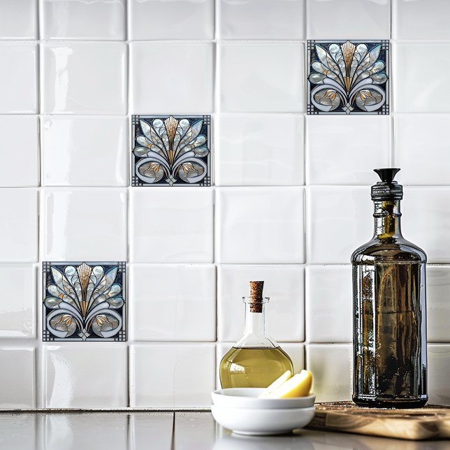 Carreau  Deco Beau Noir Blanc Verre Iridé Or  (Créateur téléchargé)