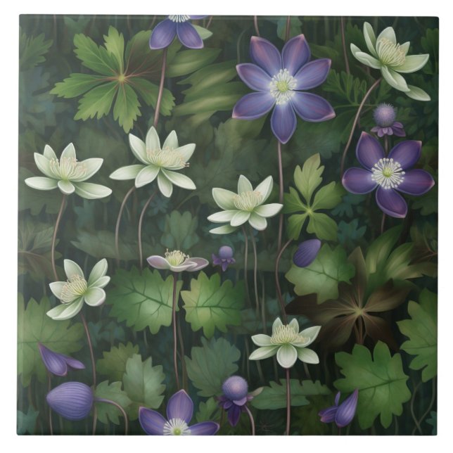 Carreau Déco moderne de feuillage fleuri clair et lilas (Devant)