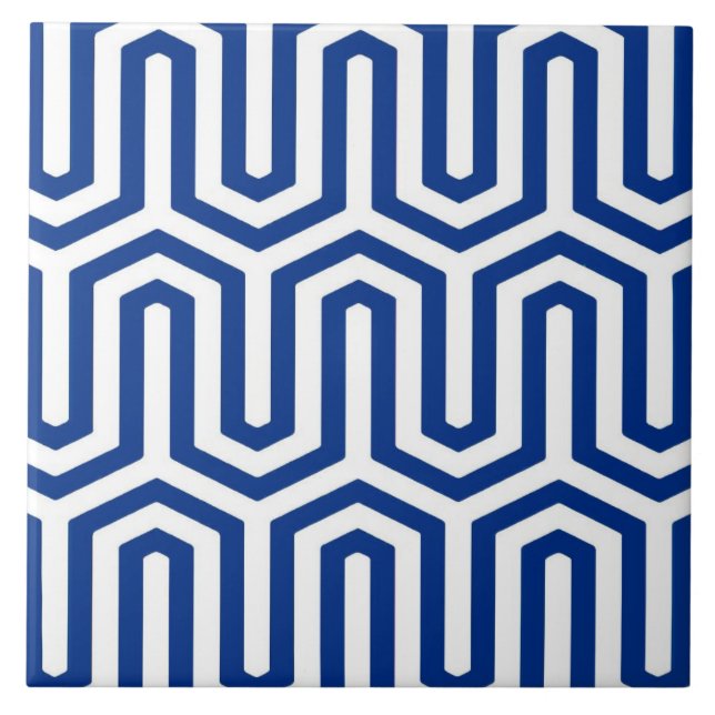 Carreau Déco motif égyptien - bleu cobalt et blanc (Devant)