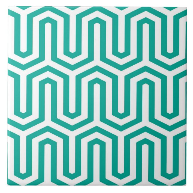 Carreau Déco motif égyptien - turquoise et blanc (Devant)
