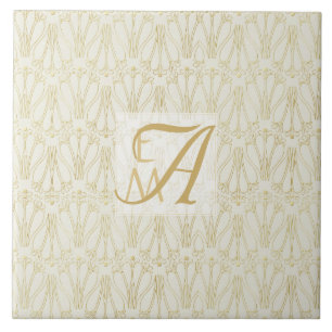 Carreau Décor 3 Monogrammes Art Déco Gold Cream Newlyweds