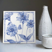 Décor Art Déco Bleu Papillon Fleur Delft