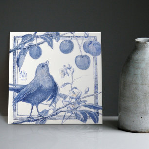 Carreau Décor Art Déco Delft Bird Cherry Thief