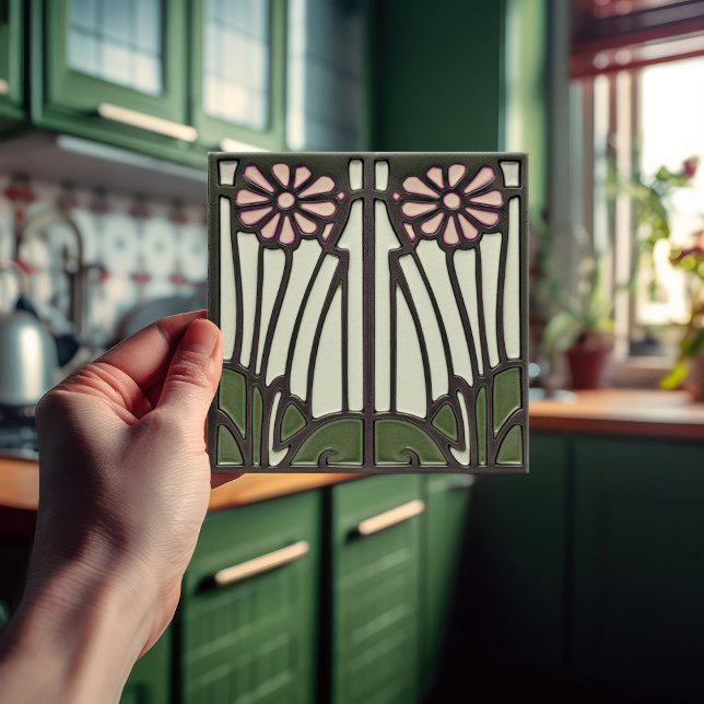 Carreau Décor Art déco rose Fleur Art Nouveau (Créateur téléchargé)