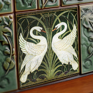 Carreau Décor Art Déco Swans Mur Décor Art Nouveau Vert