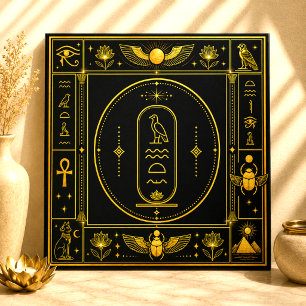 Carreau Décor avec symbole de cartouche égyptien en or noi
