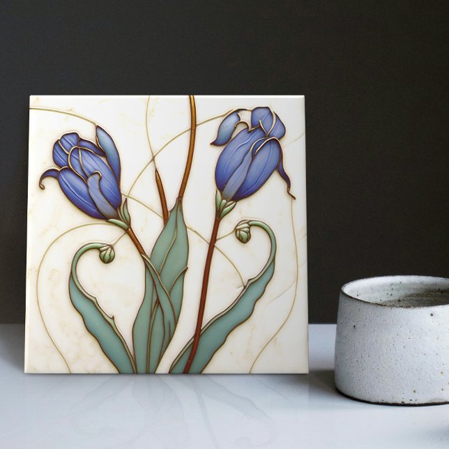 Carreau Décor bleu Crocus Art Nouveau Art Déco (Créateur téléchargé)