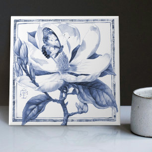Carreau Décor bleu Magnolia Art Nouveau Aquarelle