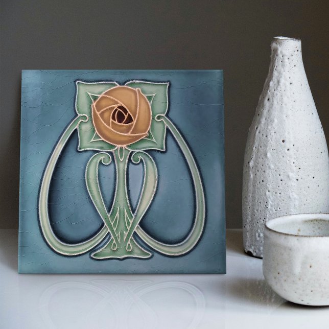 Carreau Décor bleu Peony jaune Art Nouveau Art Déco (Créateur téléchargé)