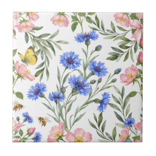 Carreau Décor botanique de fleurs sauvages de cottage angl