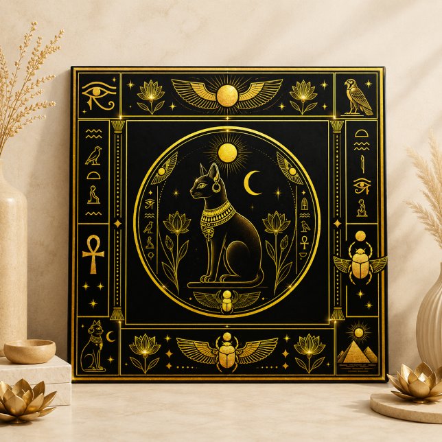 Carreau Décor Chat Bastet Or Noir Symbole Égyptien (Créateur téléchargé)