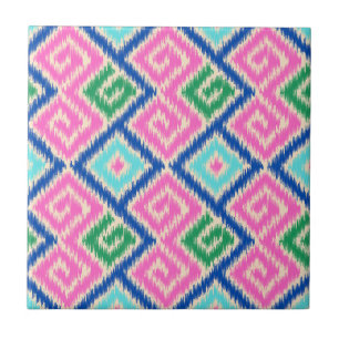 Carreau Décor coloré Joli ikat mexicain rose bleu