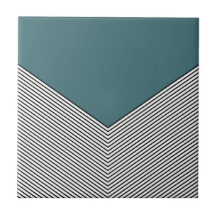 Carreau Décor de chevron noir et blanc et triangle bleu