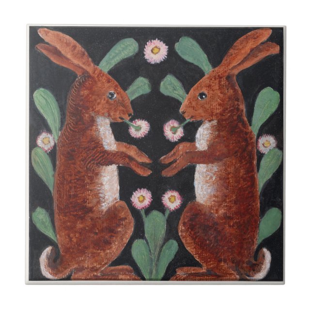 Carreau Décor de fleurs printanières de lièvre de la forêt (Devant)