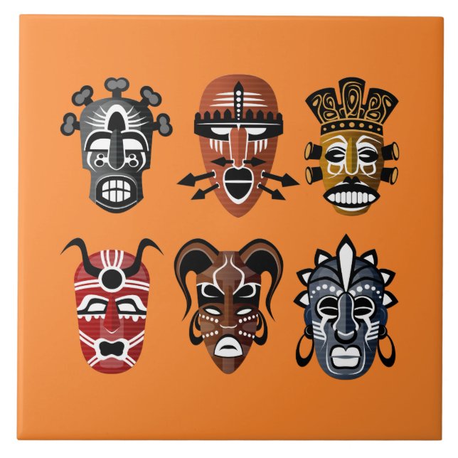 Carreau Décor de masques africains mignons (Devant)