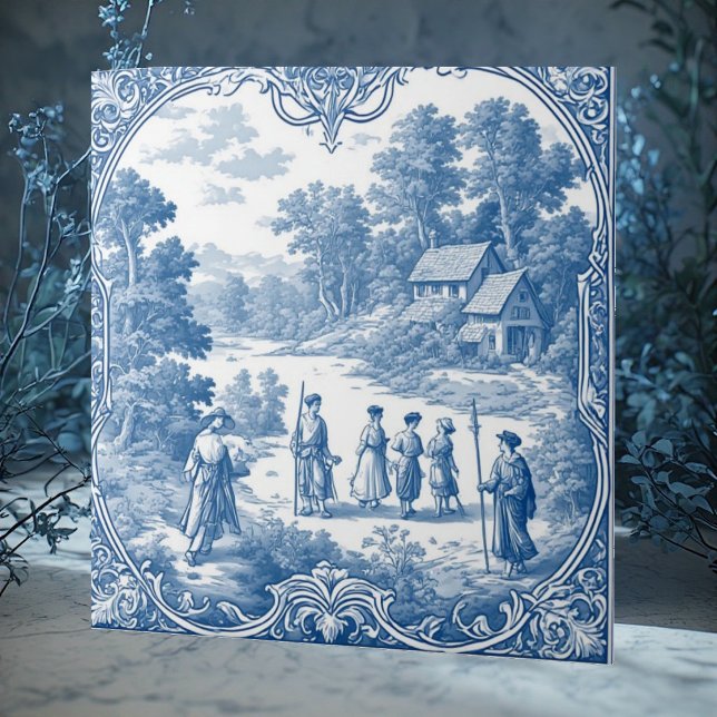 Carreau Décor de toile scénique pastorale provinciale fran (French Provincial Pastoral Scenic Toile Decorative Ceramic Tile)