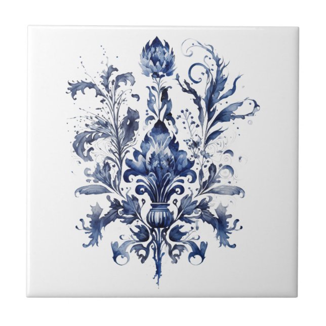 Carreau Décor Delft bleu et blanc avec fleurs (Devant)
