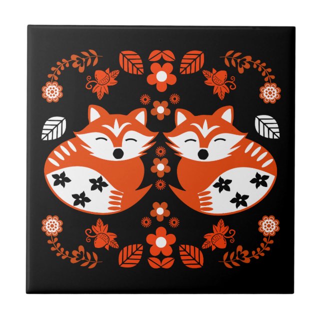 Carreau Décor d'impression de renard d'art folklorique (Devant)
