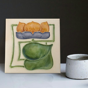 Carreau Décor d'ivoire Nénuphar jaune Art Nouveau Art Déco