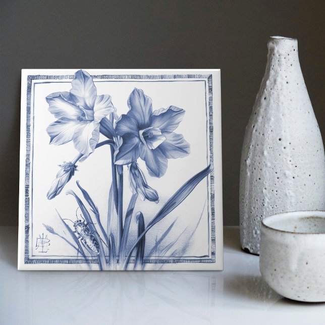 Carreau Décor du mur de Delft Narcisse Aquarelle Art Nouve (Créateur téléchargé)