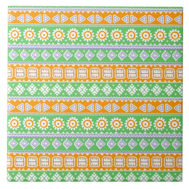 Carreau Décor ethnique motif vert orange (Devant)