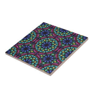 Carreau Décor géométrique de mandala bleu vert et violet