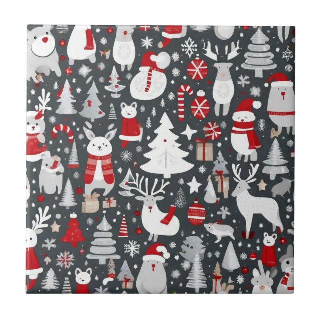 Carreau Décor gris du bonhomme de neige de Noël motif père (Devant)