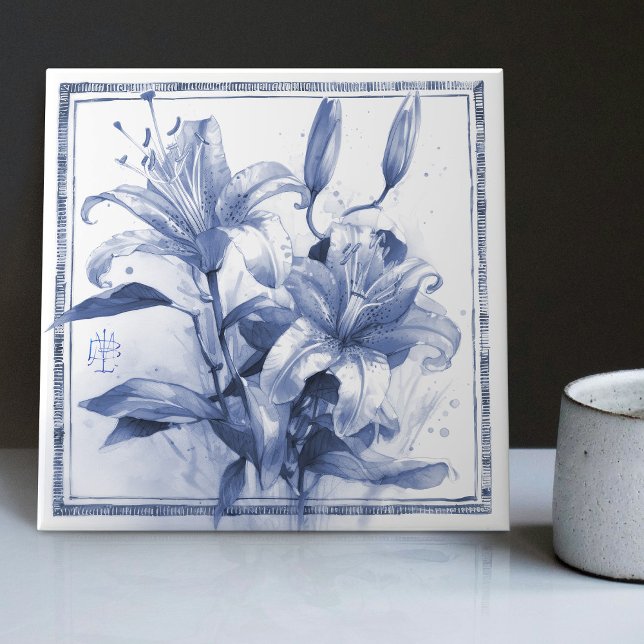 Carreau Décor Lily Delft Art Nouveau Aquarelle (Créateur téléchargé)