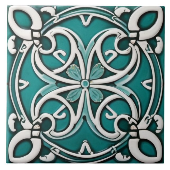 Carreau Décor Lucky Four Leaf Clover Turquoise Celtic (Devant)
